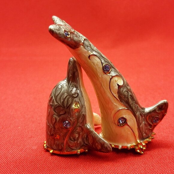 Metal Enamel Dolphin Trinket Box Hinged Rhinestone Accents - Picture 7 of 15